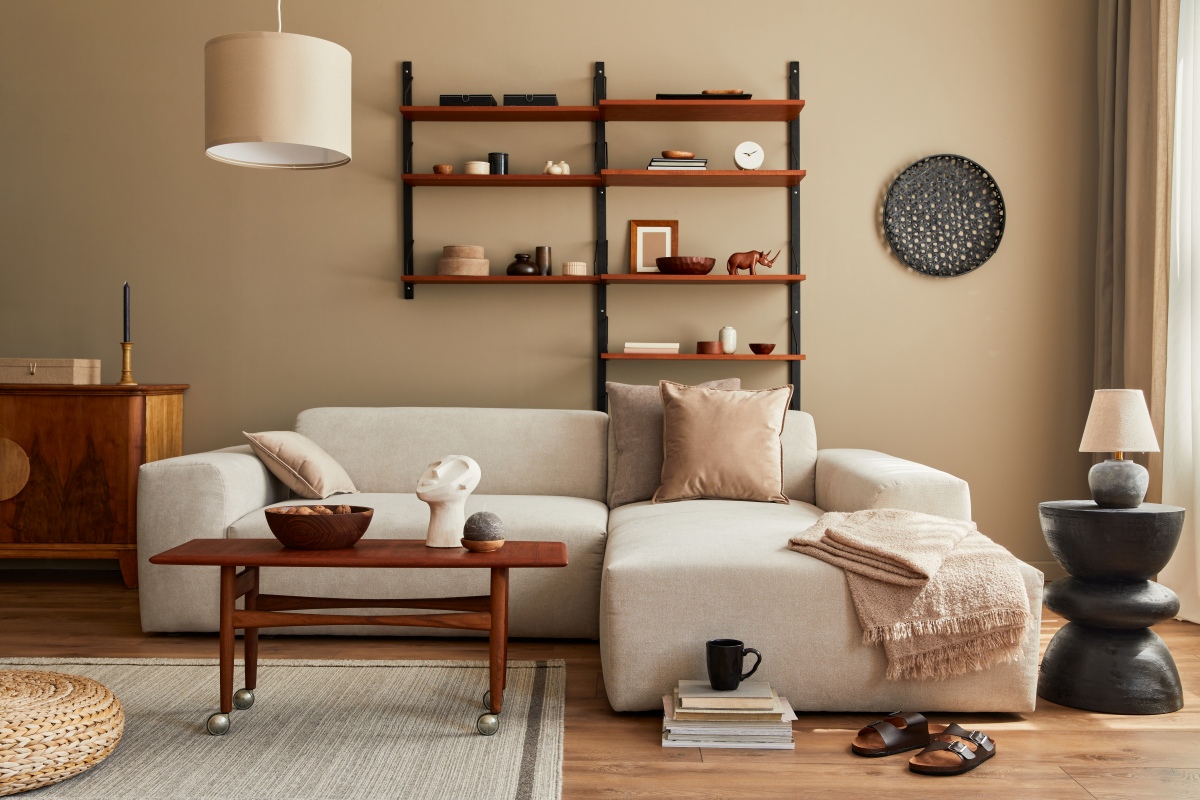 nowoczesne salony w ciepłych barwach